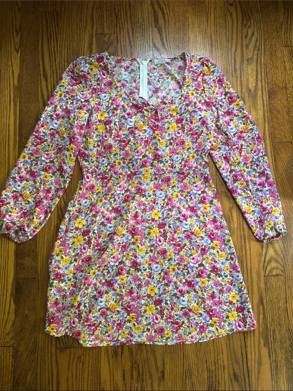 LOFT Pink and Yellow Floral Long Sleeve Dress